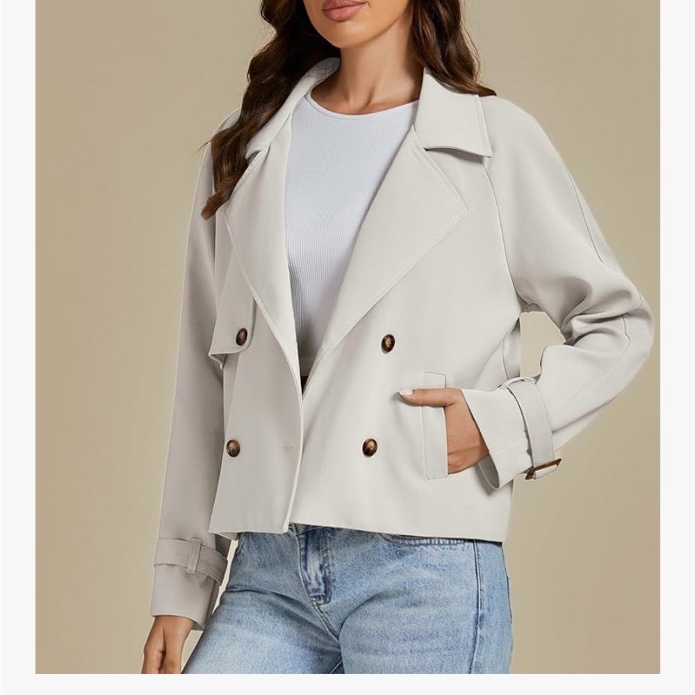 Elegant Light Gray Double-Breasted Trench Coat